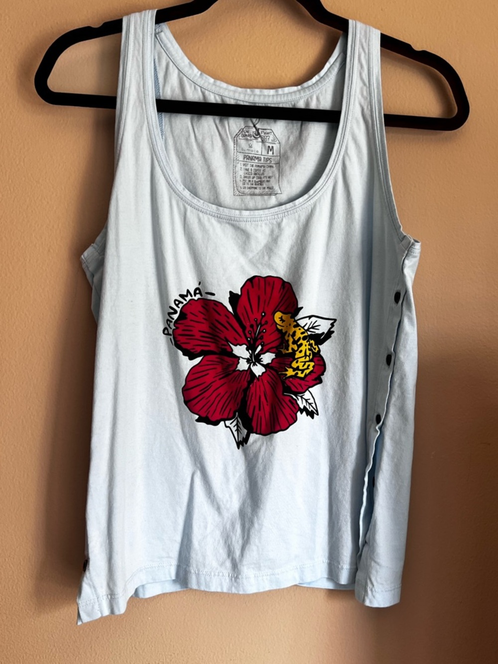 Panama Hibiscus Graphic Tank Top - Light Blue Size M